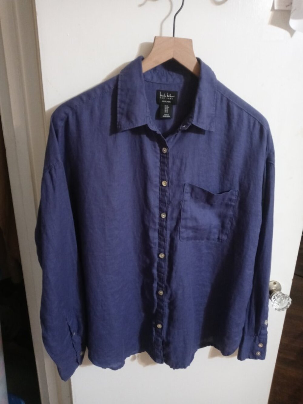 NICOLE MILLER 100% linen button down shirt relaxed (S)